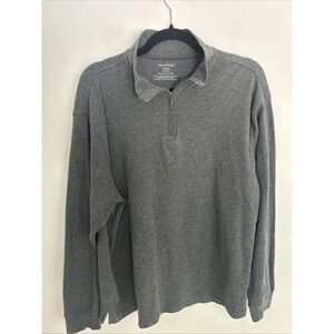 Natural Basix Men's Large Quarter Zip Long Sleeve Gray 100% Cotton Pullover